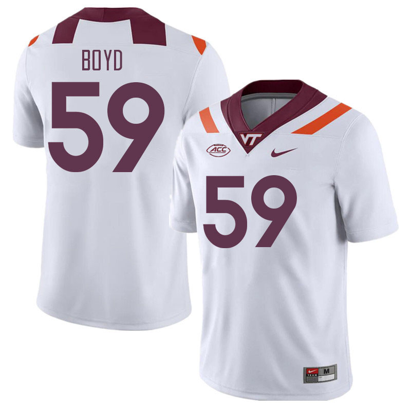 Men #59 Chris Boyd Virginia Tech Hokies College Football Jerseys Stitched Sale-White - Click Image to Close